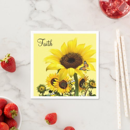 Sunflower Butterfly Bumblebee Paper Napkins