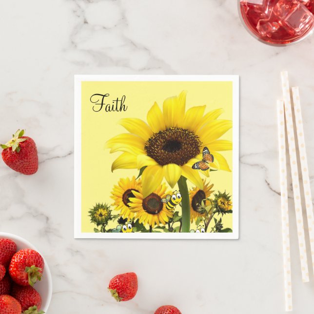 Sunflower Butterfly Bumblebee Paper Napkins (Insitu)