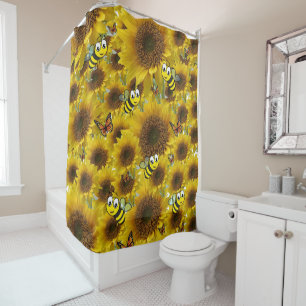 Sunflower Butterfly Bumblebee Shower Curtain