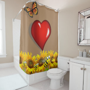Sunflower Butterfly Bumblebee Shower Curtain