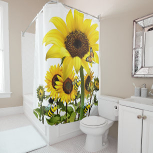 Sunflower Butterfly Bumblebee Shower Curtain