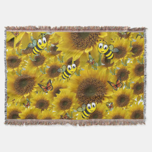 Sunflower Butterfly Bumblebee Throw Blanket