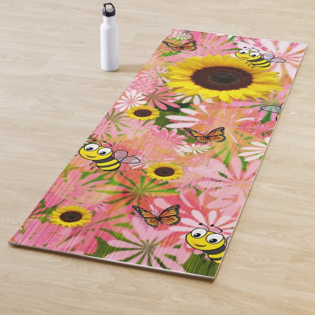 Sunflower Butterfly Bumblebee Yoga Mat (In Situ)