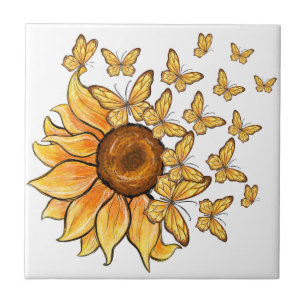 Sunflower Butterfly Ceramic Tile