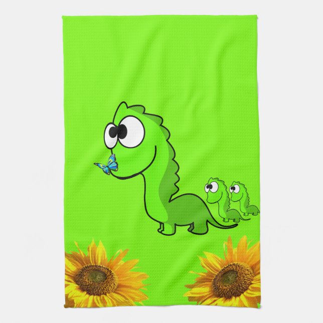 Sunflower Butterfly Dinosaur  Kitchen Towel (Vertical)