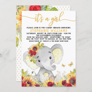 Sunflower Butterfly Elephant Baby Shower Invitation