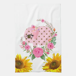 Sunflower Butterfly Elephant Floral Kitchen Towel