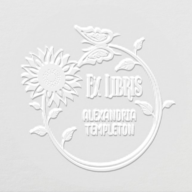Sunflower Butterfly Ex Libris Library Book Name Embosser (Design)