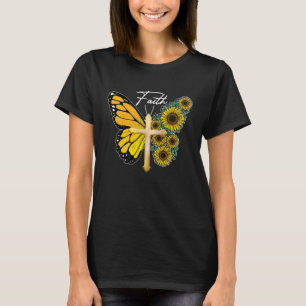 Sunflower Butterfly Faith Cross Jesus Christian T-Shirt