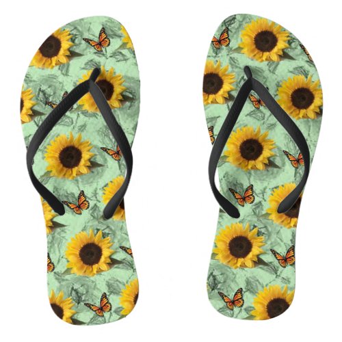 Sunflower Butterfly Flip Flops