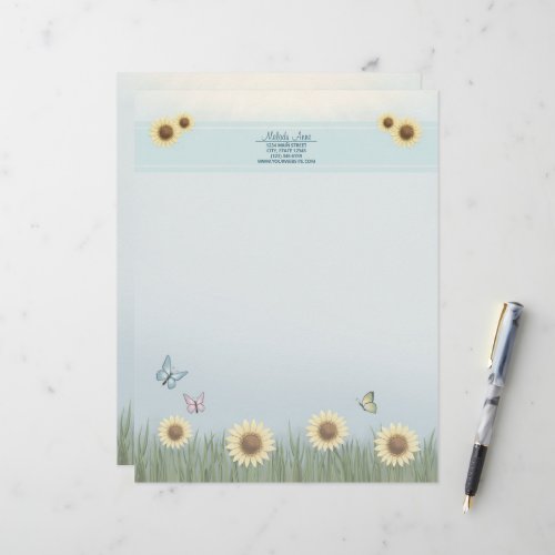 Sunflower Butterfly Floral Letterhead
