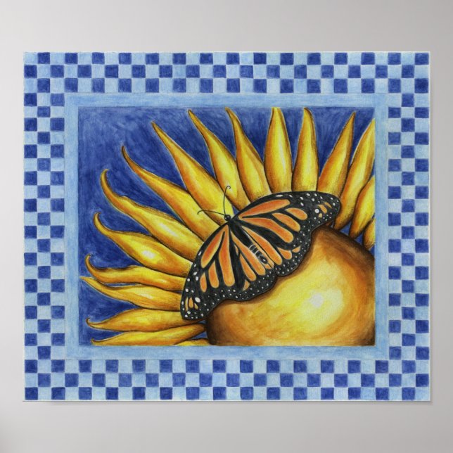 Sunflower Butterfly Folk Art Poster Print (Front)