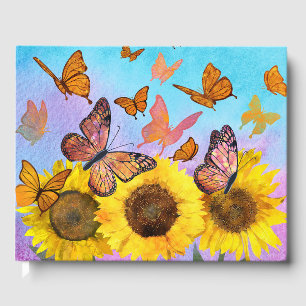 Sunflower Butterfly Garden Flowers Personalize Guest Book
