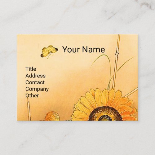 SUNFLOWER BUTTERFLYGREEN LEAVES Japanese Floral Business Card