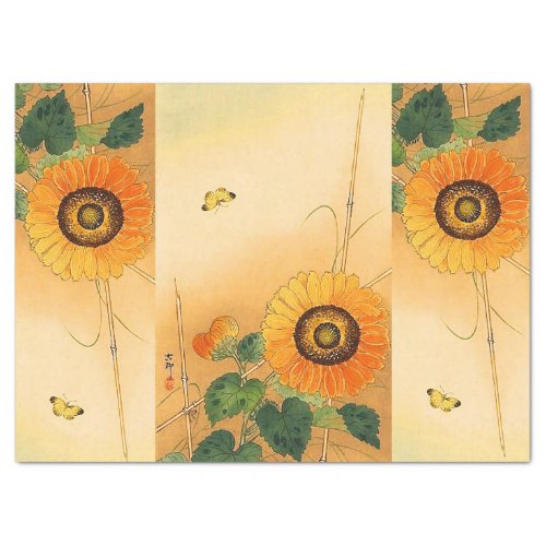 SUNFLOWER BUTTERFLYGREEN LEAVES Japanese Floral Tissue Paper