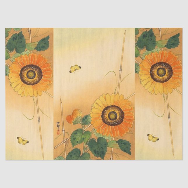 SUNFLOWER ,BUTTERFLY,GREEN LEAVES Japanese Floral Tissue Paper (Front)