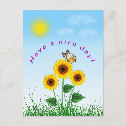 Sunflower Butterfly Have a Nice Day Postcard