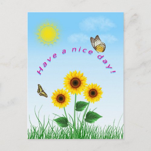 Sunflower Butterfly Have a Nice Day Postcard