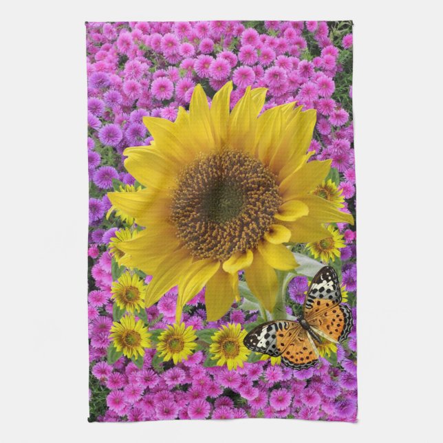 Sunflower Butterfly Kitchen Towel (Vertical)