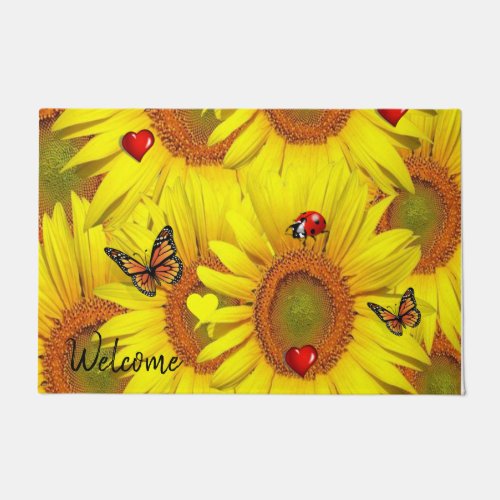 Sunflower Butterfly Lady Bug Door Mat