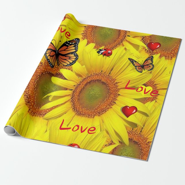 Sunflower Butterfly Love Matte Wrapping Paper (Unrolled)