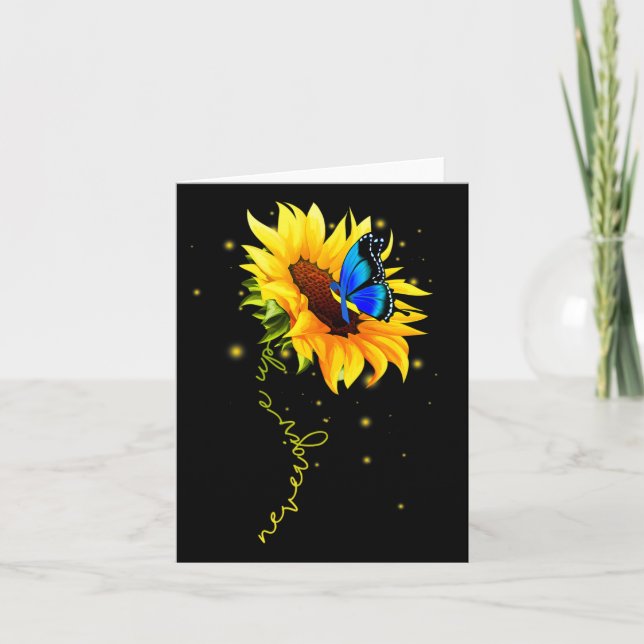 Sunflower Butterfly Never Give Up Down Syndrome  Card (Front)