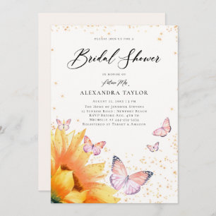 Sunflower Butterfly Pink Gold Rustic Bridal Shower Invitation