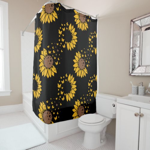 Sunflower Butterfly Shower Curtain