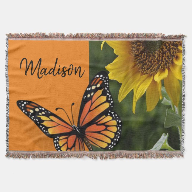 Sunflower Butterfly Throw Blanket (Front)