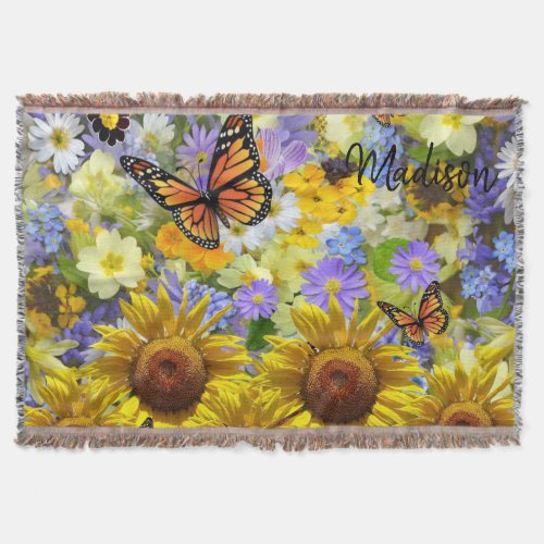 Sunflower Butterfly Throw Blanket