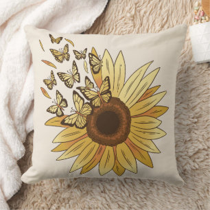 Sunflower Butterfly Transformation Throw Pillow