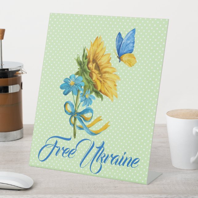 Sunflower & Butterfly Ukraine Support  Pedestal Sign (In SItu)