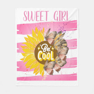 Sunflower & Butterfly Vibrant Pink Art Fleece Blanket