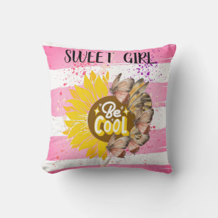 Sunflower & Butterfly Vibrant Pink Art Throw Pillow