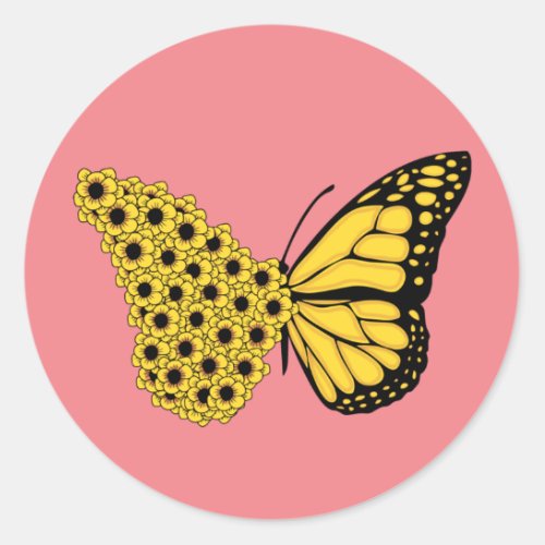 sunflower butterfly vintage women monarch classic round sticker