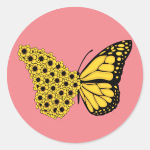 sunflower butterfly vintage women monarch classic round sticker