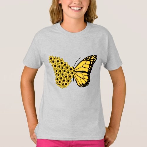 sunflower butterfly vintage women monarch T_Shirt