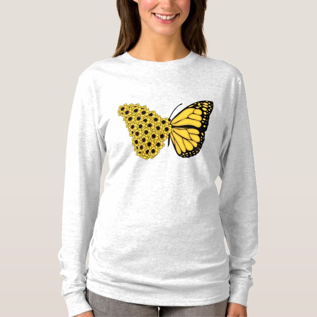 sunflower butterfly vintage women monarch T-Shirt (Front)