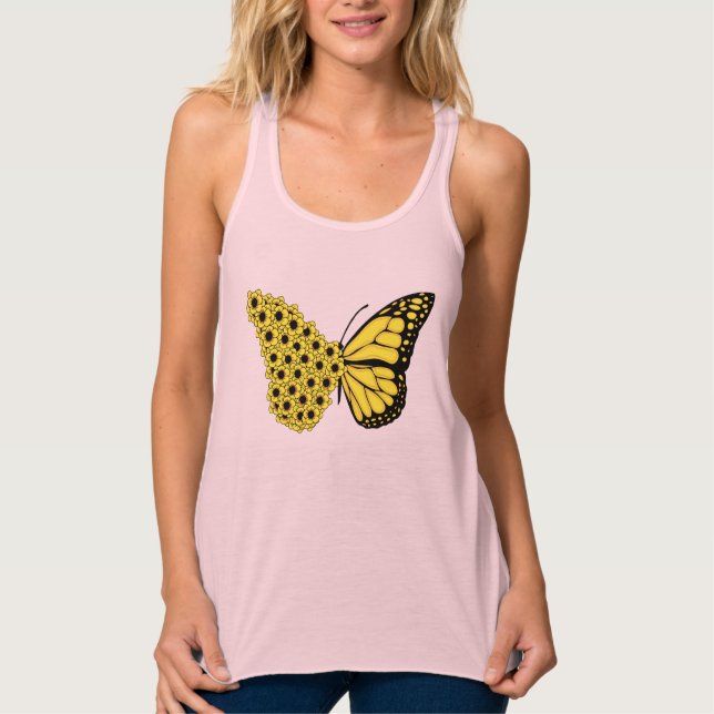 sunflower butterfly vintage women monarch tank top (Front)