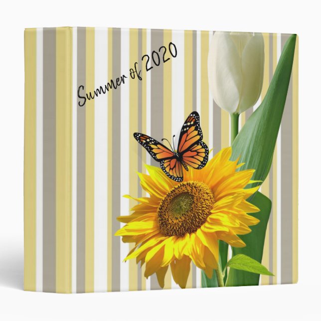 Sunflower Butterfly White Tulip Avery Binder (Front/Spine)