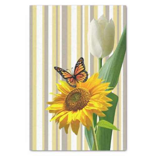 Sunflower Butterfly White Tulip Tissue Paper