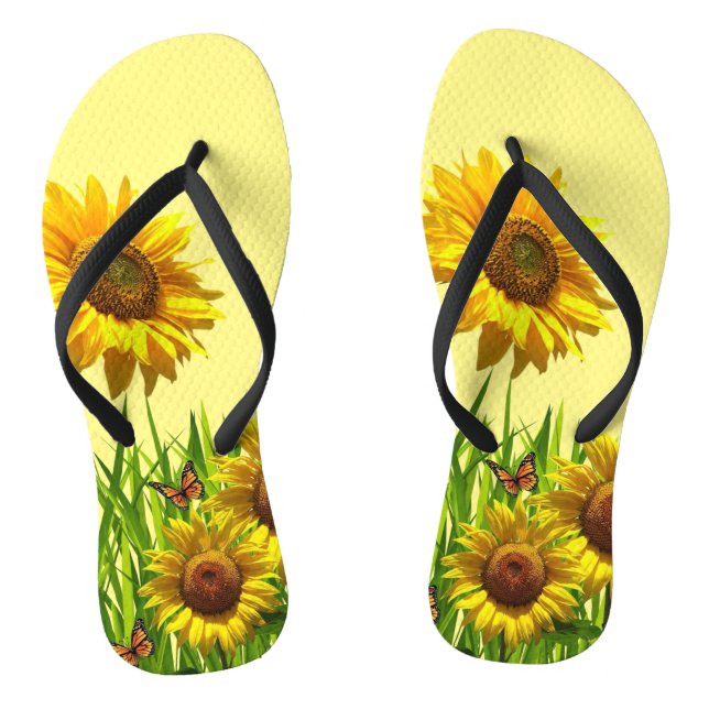 Sunflower Butterfly Yellow Flip Flops (Footbed)