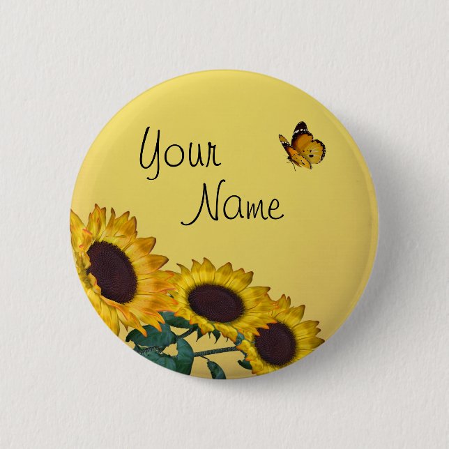 Sunflower & Butterfly's Pinback Button (Front)