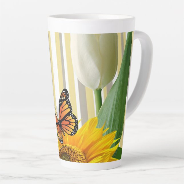 Sunflower ButterflyTulip Latte Mug (Right Angle)