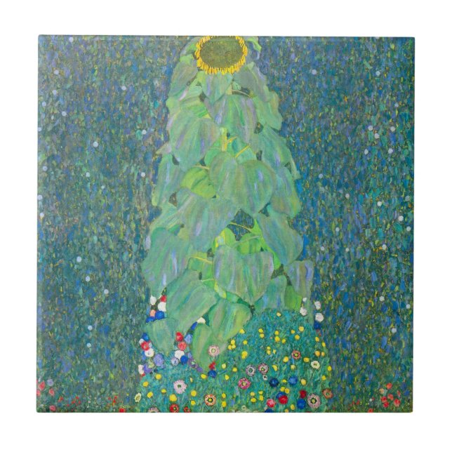 Sunflower by Klimt, Vintage Flowers Art Nouveau Tile (Front)
