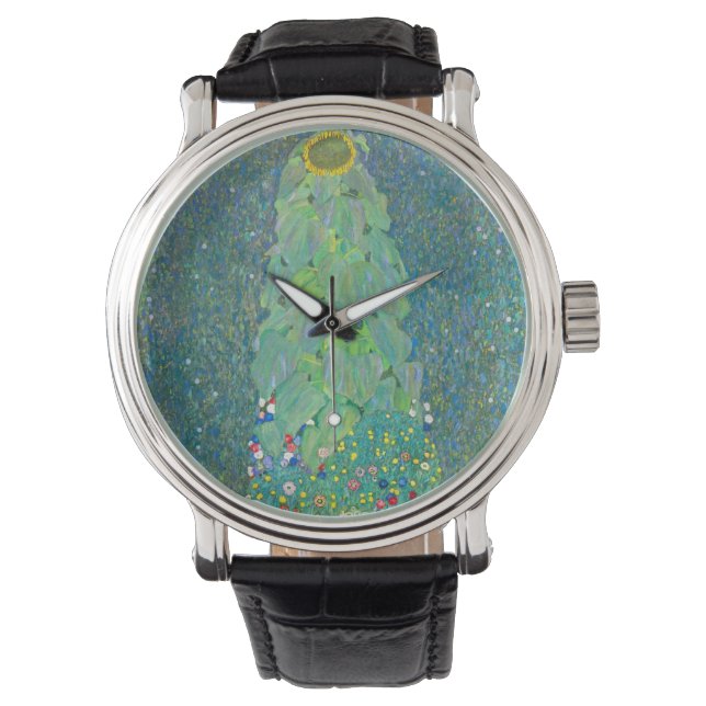 Sunflower by Klimt, Vintage Flowers Art Nouveau Watch (Front)