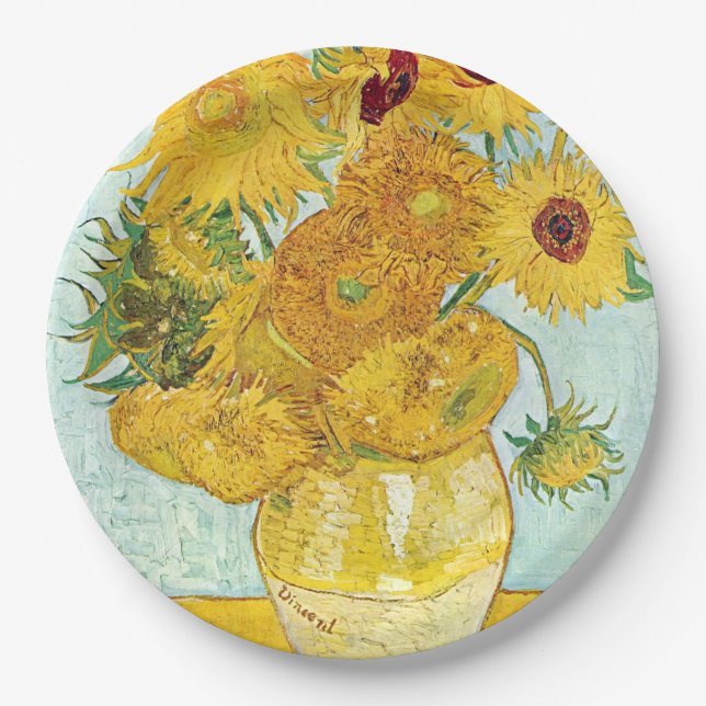 sunflower by Vincent Van Gogh,post impressionist p Paper Plates (Front)