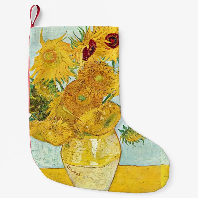 sunflower by Vincent Van Gogh,post impressionist p Small Christmas Stocking (Front)