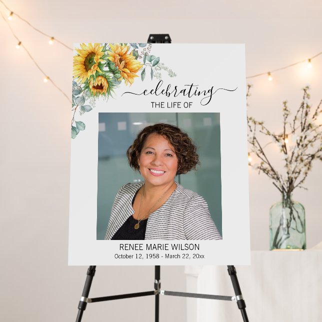 Sunflower Calligraphy Photo Celebration of Life Foam Board (In Situ (Stand))