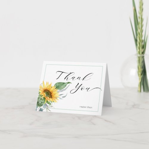 Sunflower Calligraphy Thank You Folded Note Card